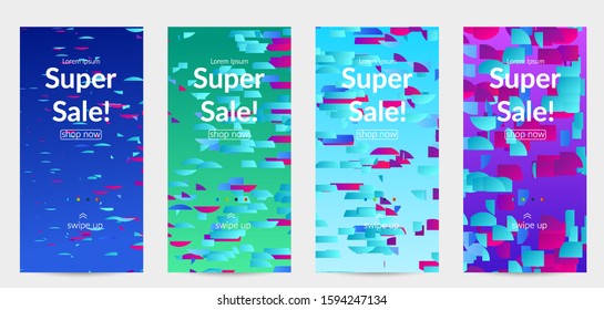 Abstract small bright particles moving on gradient. Dynamic modern design with glitch gradient lines. Futuristic design for extreme sports background. Inspired by deep underwater experience.