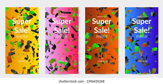 Abstract small bright particles moving on gradient. Dynamic modern design with glitch gradient lines. Futuristic design for extreme sports background. Inspired by deep underwater experience.