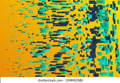Abstract small bright particles moving on gradient. Dynamic modern design with glitch gradient lines. Futuristic design for extreme sports background. Inspired by deep underwater experience.