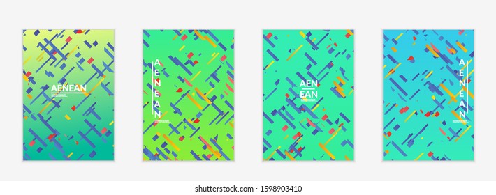 Abstract small bright particles moving on gradient. Dynamic modern design with glitch gradient lines.  