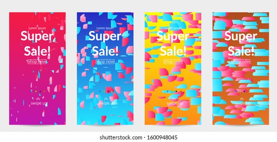 Abstract small bright particles moving on gradient. Dynamic modern design with glitch gradient lines. Futuristic design for extreme sports background. Inspired by deep underwater experience.