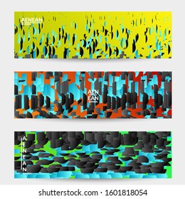 Abstract small bright particles moving on gradient. Dynamic modern design with glitch gradient lines. Futuristic design for extreme sports background. Inspired by deep underwater experience.