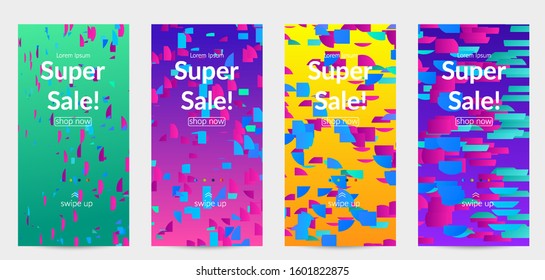 Abstract small bright particles moving on gradient. Dynamic modern design with glitch gradient lines. Futuristic design for extreme sports background. Inspired by deep underwater experience.