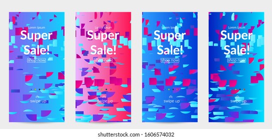 Abstract small bright particles moving on gradient. Dynamic modern design with glitch gradient lines. Futuristic design for extreme sports background. Inspired by deep underwater experience.
