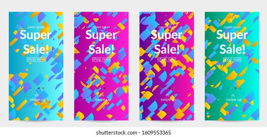 Abstract small bright particles moving on gradient. Dynamic modern design with glitch gradient lines. Futuristic design for extreme sports background. Inspired by deep underwater experience.
