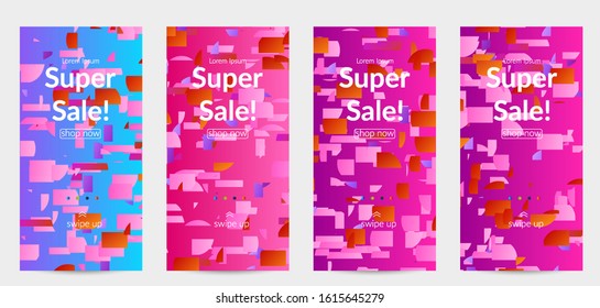 Abstract small bright particles moving on gradient. Dynamic modern design with glitch gradient lines. Futuristic design for extreme sports background. Inspired by deep underwater experience.