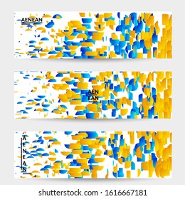Abstract small bright particles moving on gradient. Dynamic modern design with glitch gradient lines. Futuristic design for extreme sports background. Inspired by deep underwater experience.