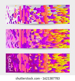 Abstract small bright particles moving on gradient. Dynamic modern design with glitch gradient lines. Vector design for disco music background. Colorful sound of music visualization.