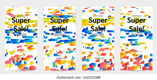 Abstract small bright particles moving on gradient. Dynamic modern design with glitch gradient lines. Vector design for disco music background. Colorful sound of music visualization.