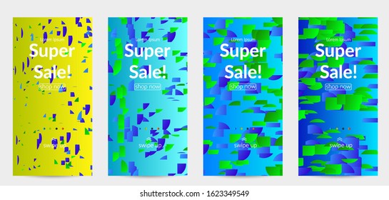 Abstract small bright particles moving on gradient. Dynamic modern design with glitch gradient lines. Vector design for disco music background. Colorful sound of music visualization.