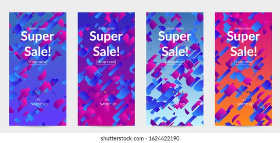 Abstract small bright particles moving on gradient. Dynamic modern design with glitch gradient lines. Vector design for disco music background. Colorful sound of music visualization.
