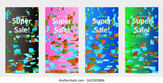 Abstract small bright particles moving on gradient. Dynamic modern design with glitch gradient lines. Vector design for disco music background. Colorful sound of music visualization.