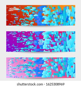 Abstract small bright particles moving on gradient. Dynamic modern design with glitch gradient lines. Vector design for disco music background. Colorful sound of music visualization.
