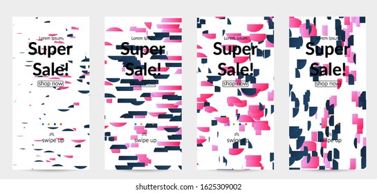 Abstract small bright particles moving on gradient. Dynamic modern design with glitch gradient lines. Vector design for disco music background. Colorful sound of music visualization.