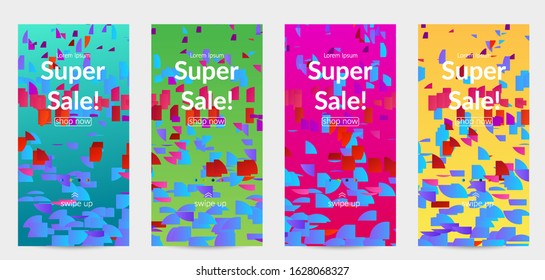 Abstract small bright particles moving on gradient. Dynamic modern design with glitch gradient lines. Vector design for disco music background. Colorful sound of music visualization.