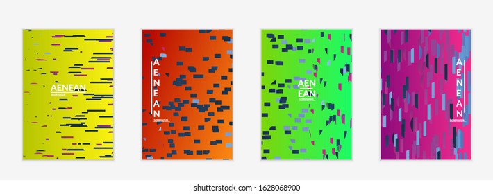 Abstract small bright particles moving on gradient. Dynamic modern design with glitch gradient lines. Vector design for disco music background. Colorful sound of music visualization.