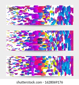 Abstract small bright particles moving on gradient. Dynamic modern design with glitch gradient lines. Vector design for disco music background. Colorful sound of music visualization.