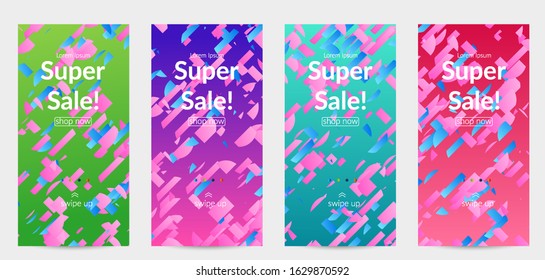 Abstract small bright particles moving on gradient. Dynamic modern design with glitch gradient lines. Vector design for disco music background. Colorful sound of music visualization.