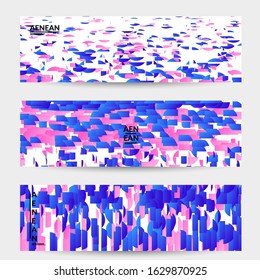 Abstract small bright particles moving on gradient. Dynamic modern design with glitch gradient lines. Vector design for disco music background. Colorful sound of music visualization.