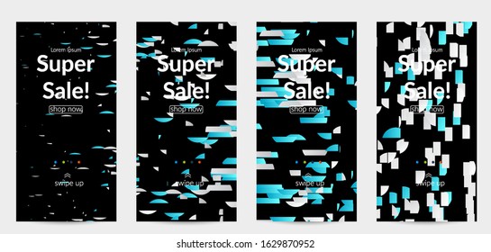 Abstract small bright particles moving on gradient. Dynamic modern design with glitch gradient lines. Vector design for disco music background. Colorful sound of music visualization.