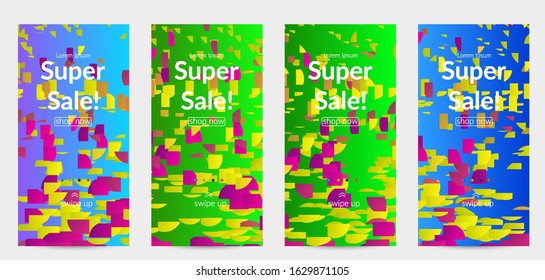 Abstract small bright particles moving on gradient. Dynamic modern design with glitch gradient lines. Vector design for disco music background. Colorful sound of music visualization.