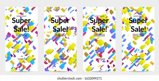 Abstract small bright particles moving on gradient. Dynamic modern design with glitch gradient lines. Vector design for disco music background. Colorful sound of music visualization.