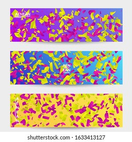 Abstract small bright particles moving on gradient. Dynamic modern design with glitch gradient lines. Vector design for disco music background. Colorful sound of music visualization.