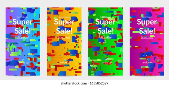 Abstract small bright particles moving on gradient. Dynamic modern design with glitch gradient lines. Vector design for disco music background. Colorful sound of music visualization.