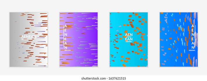 Abstract small bright particles moving on gradient. Dynamic modern design with glitch gradient lines. Vector design for disco music background. Colorful sound of music visualization.