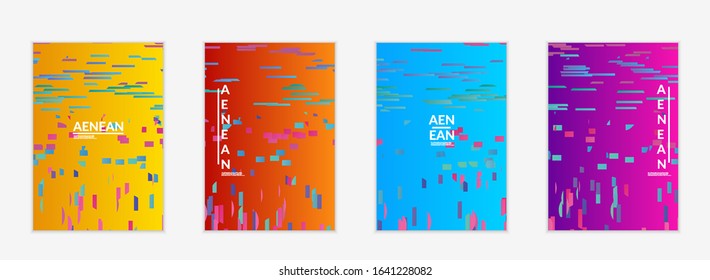 Abstract small bright particles moving on gradient. Dynamic modern design with glitch gradient lines. Vector design for disco music background. Colorful sound of music visualization.