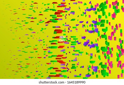 Abstract small bright particles moving on gradient. Dynamic modern design with glitch gradient lines. Vector design for disco music background. Colorful sound of music visualization.