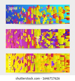 Abstract small bright particles moving on gradient. Dynamic modern design with glitch gradient lines. Vector design for disco music background. Colorful sound of music visualization.