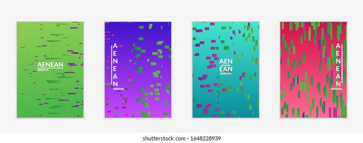 Abstract small bright particles moving on gradient. Dynamic modern design with glitch gradient lines. Vector design for disco music background. Colorful sound of music visualization.