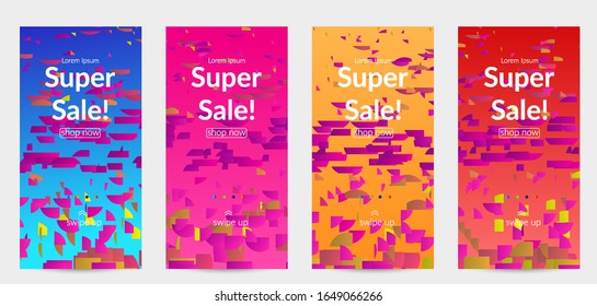 Abstract small bright particles moving on gradient. Dynamic modern design with glitch gradient lines. Vector design for disco music background. Colorful sound of music visualization.