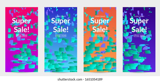 Abstract small bright particles moving on gradient. Dynamic modern design with glitch gradient lines. Vector design for disco music background. Colorful sound of music visualization.