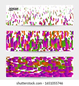 Abstract small bright particles moving on gradient. Dynamic modern design with glitch gradient lines. Vector design for disco music background. Colorful sound of music visualization.