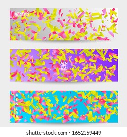 Abstract small bright particles moving on gradient. Dynamic modern design with glitch gradient lines. Vector design for disco music background. Colorful sound of music visualization.