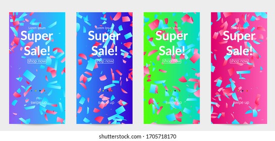 Abstract small bright particles moving on gradient. Dynamic modern design with glitch gradient lines. Vector design for disco music background. Colorful sound of music visualization.