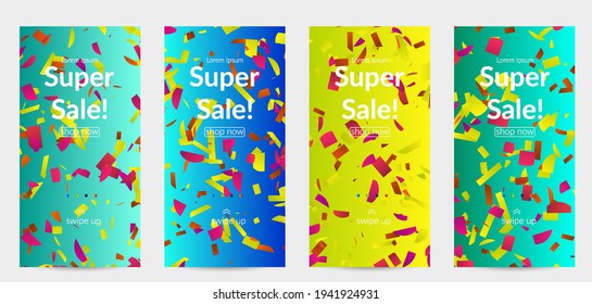 Abstract small bright particles moving on gradient. Dynamic modern design with glitch gradient lines. Vector design for disco music background. Colorful sound of music visualization.