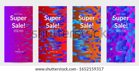 Abstract small bright particles moving on gradient. Dynamic modern design with glitch gradient lines. Vector design for disco music background. Colorful sound of music visualization.