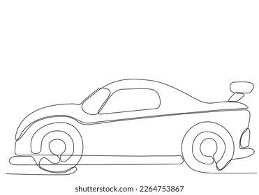 Abstract small car in continuous line art drawing style. Minimalistic black linear sketch isolated on white background. Vector illustration