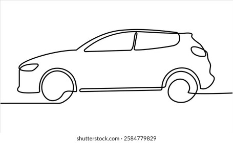 Abstract Small Car Continuous one line drawing. Minimalist black linear sketch isolated on white background vector illustration. 