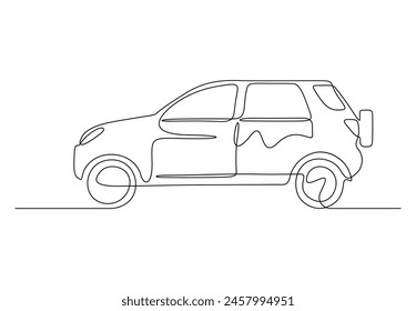 Abstract small car in one continuous line drawing vector illustration. Pro vector