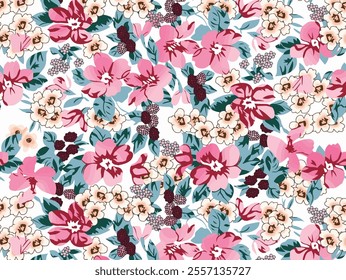 abstract small cute flowers arrangement. seamless small floral pattern isolated on background. vector watercolor small flower pattern.design for wallpaper, textile design, wrapping paper, fabric.