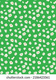 Abstrakte kleine Daisy-Blumen handgezeichnete, feine Stuckflönen Nahtlose Muster Trendfarben Modefarben Perfekt für Allover Stoffdruck oder Tapete hellgrüner Hintergrund