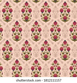 abstract   small flower mughal  motif cream background pattern