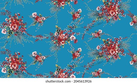 abstract small flowers arrangement all over design with solid background for textile printing factory