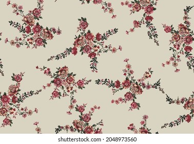 abstract small flowers arrangement, all over design with a solid background for textile printing factory