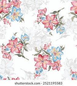 abstract small flowers arrangement. all over design with a texture background for textile printing factory.seamless pattern with watercolor flowers.