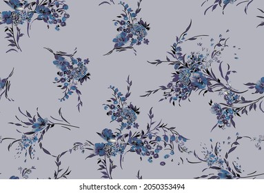 abstract small flowers medium color arrangement all over design with solid background for textile printing factory
